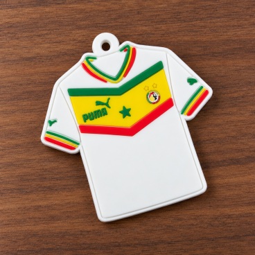 PVC patch in the shape of a soccer jersey with green, yellow, and red accents.