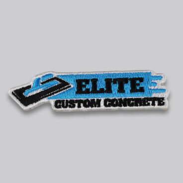 Embroidered patch with a trowel design and the words 'Elite Custom Concrete'.