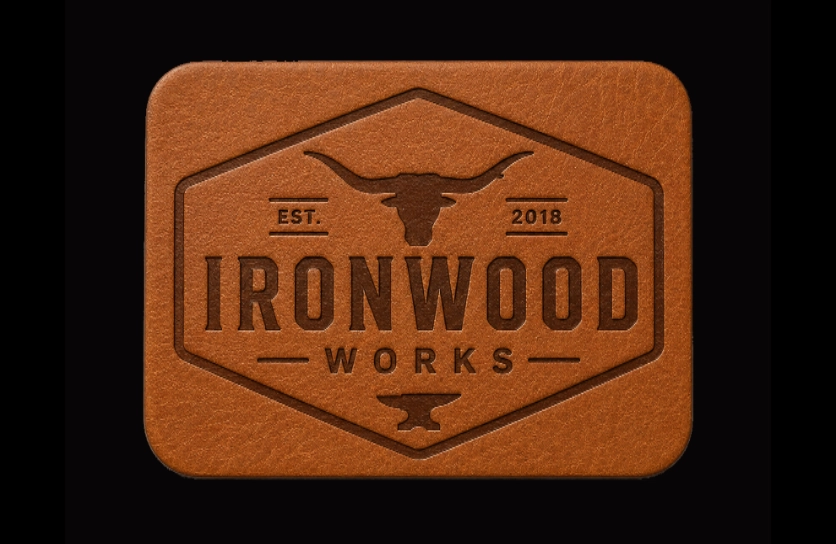 Custom leather patch example with a premium branded design.