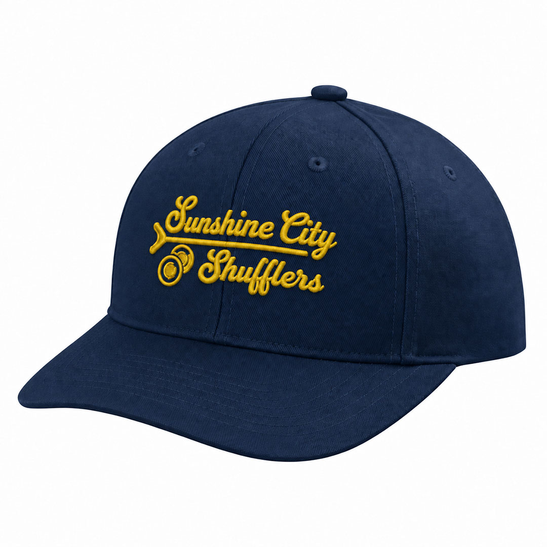 A hat with a logo embroidered directly onto the front panel, with no patch.